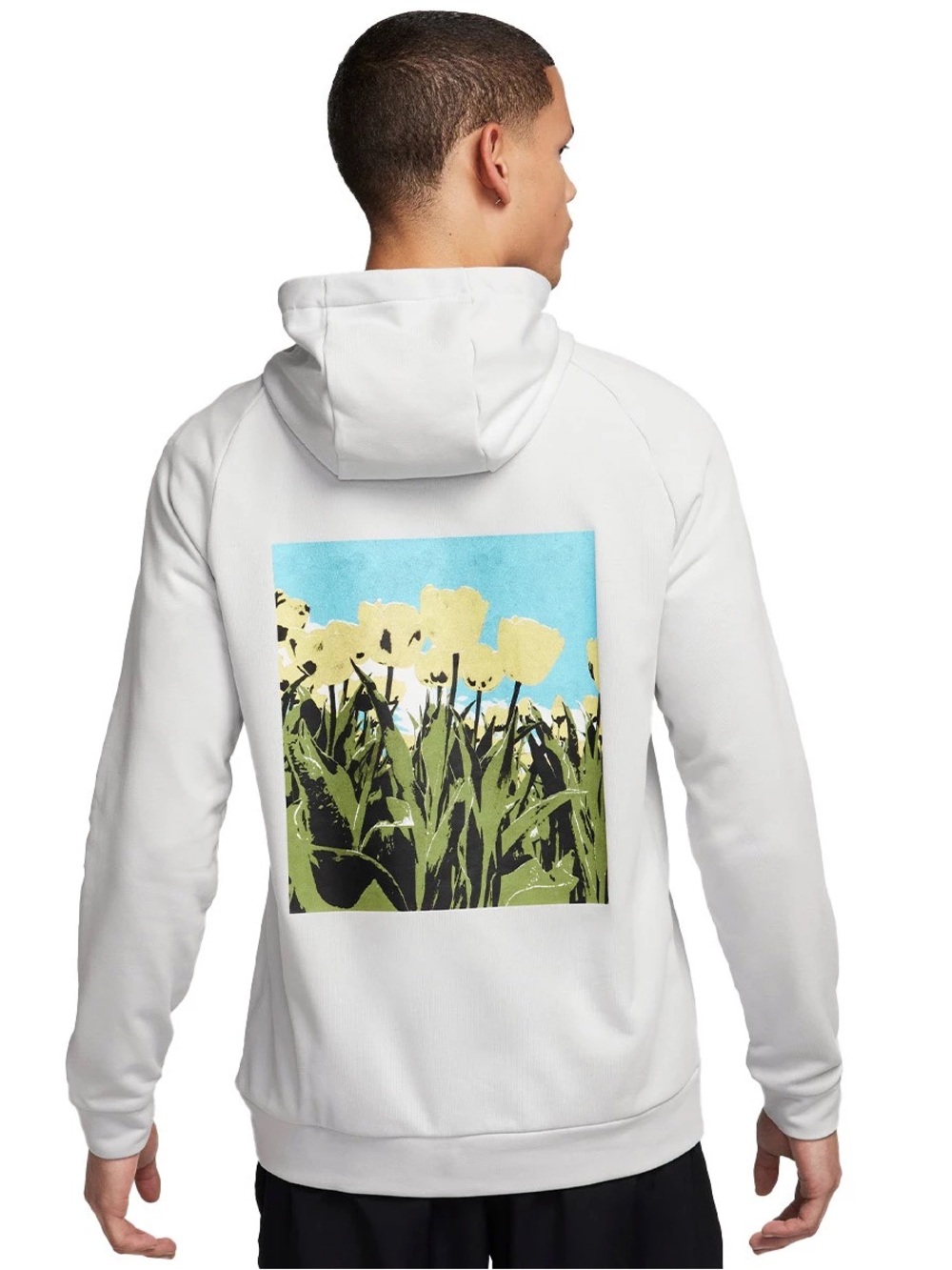 Nike Dri-FIT Hooded Fitness Pullover Hoodie - Yellow Floral Seeds Graphic L